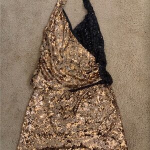Gold and Black Sequin Halter skirt and top set
